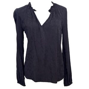 Navy Blue Jacquard Weave Blouse - Size XS